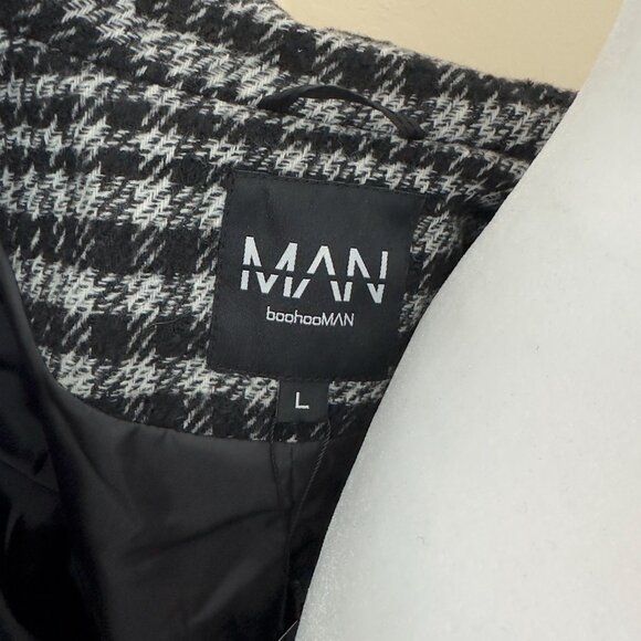 boohooMAN Pow Check Single Breasted Overcoat - Picture 9 of 11